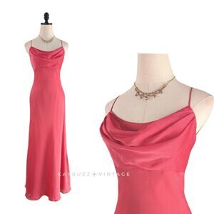 Vintage Cache Prom Dress Maxi Gown 6 Pink Fairy 90S Y2K Chiffon Cowl Slip Girly